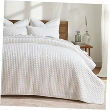 EVERGRACE Luxury Velvet Quilt Set Queen Full/Queen 90" x 92" Bright White