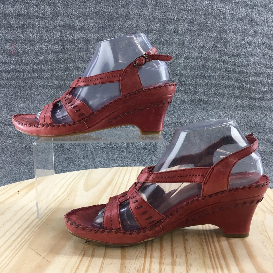 Sandalias Hush Puppies para mujer 9 M Lysis con cordones de cuero rojo punta abierta tacones de cuña Foto 2 de 4