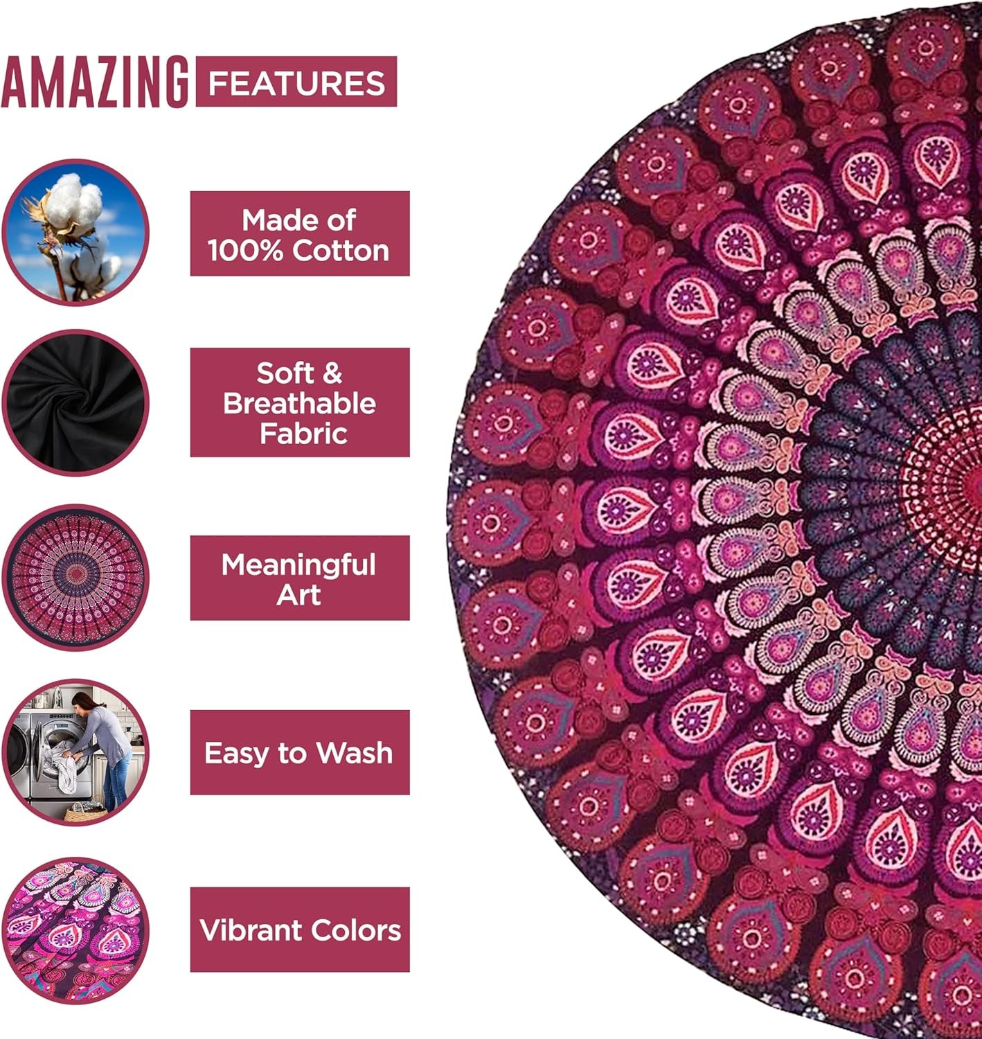 raajsee Purple Round Beach Tapestry Hippie/Boho Blanket Mandala/Indian... 
