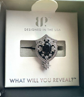  Wear the Crest  Obsidia Bomb Party Ring Size 6 Onyx Sandstone Rhodium Plating