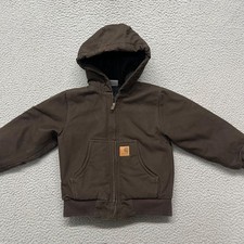 Carhartt Jacket XXS 4-5 Brown Hooded Kids Youth Duck Canvas Outdoors