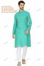 Mens Kurta Mens Cotton short Tunic Kurta Shirt Plus Size Solid Green Color
