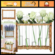 Natural Bamboo Vase with 5 Glass Tubes - Hydroponic Plant Propagation Station, M