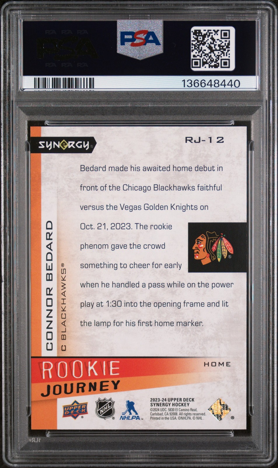 2023 UD SYNERGY RC JOURNEY HOME #RJ12 CONNOR BEDARD 391/999 PSA 10 view 2