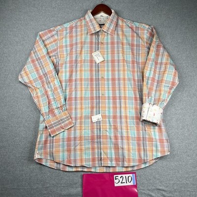 Visconti UOMO Shirt 2XL Colorful Plaid Flip Cuff Button Up Long Sleeve Mens New