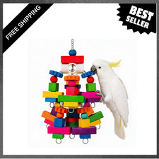 Parrot Chew Toys Large Bird Toys with Wooden Blocks for Macaws Conures