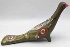 Mexico Art Pottery Tonala Bird Figurine Fluorescent Paint