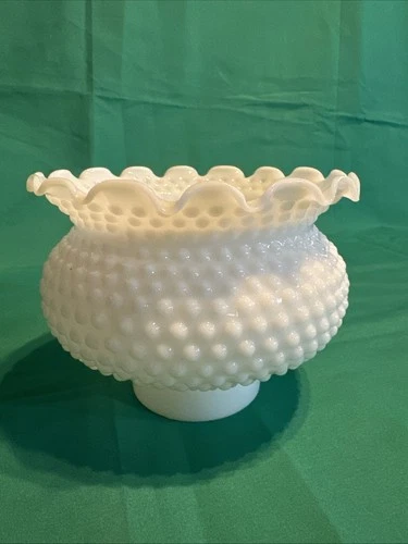Vintage Hobnail Milk Glass Hurricane Lamp Shade White Ruffled Top