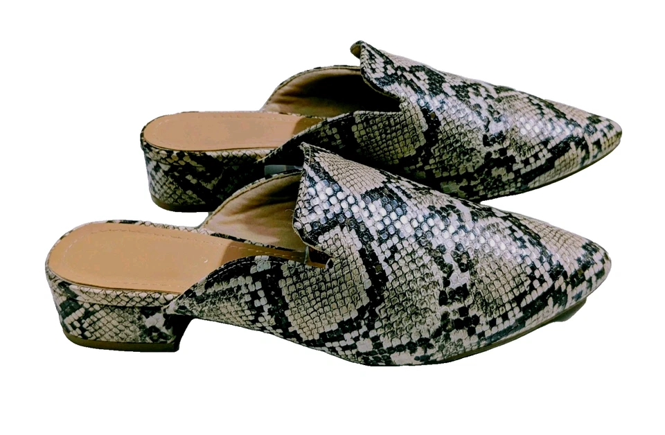 BAMBOO Mujer 8 Slip-On Comfort Mules Imitación Piel de Serpiente Tacón Bajo Punta Foto 3 de 4