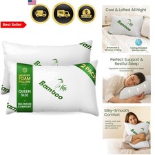 Memory Foam Pillow Queen Size Set of 2 Cooling Bed Pillows for Sleep