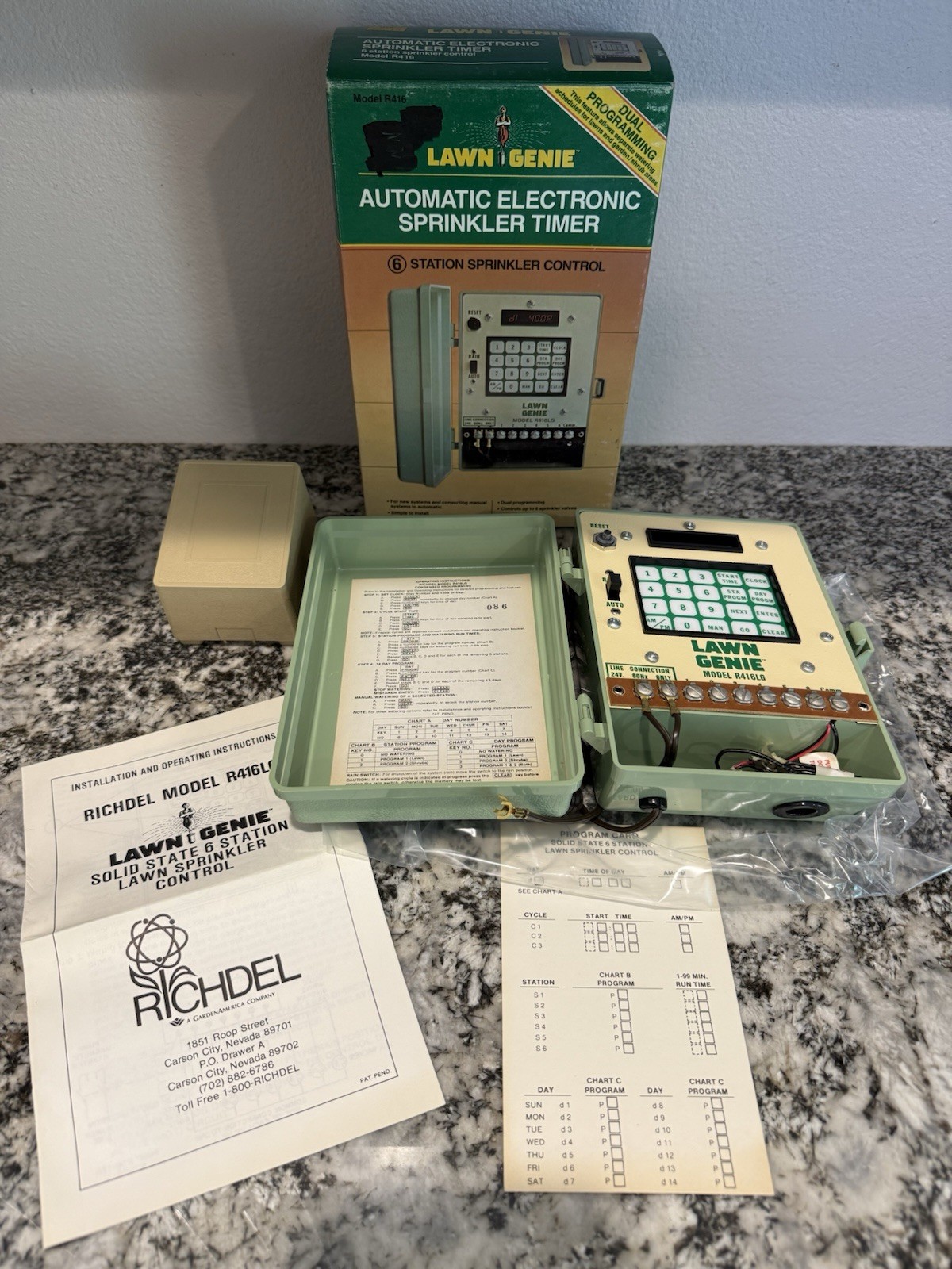 LAWN GENIE Model 416LCD-LG Electronic Sprinkler Timer- 6 Zone Control - NEW