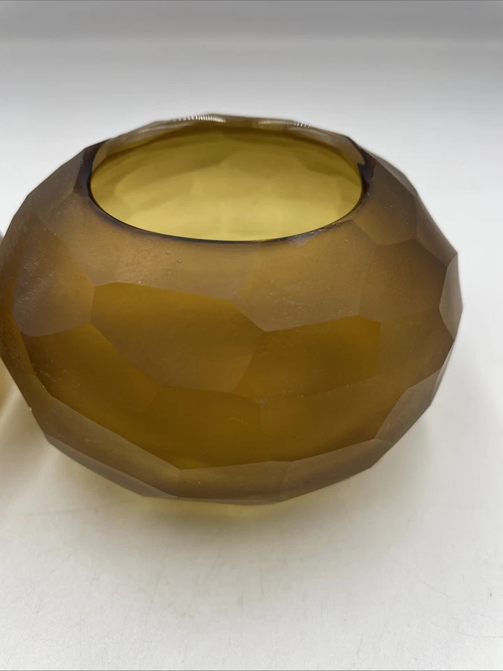 rosenthal studio glass Pair Of Candle Holders Amber Brown art collectable - Image 3 of 4