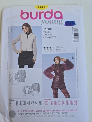Burda 7149 Jacket Coat Uncut Sewing Pattern Sizes 8-20 Waist Length Hip Length 