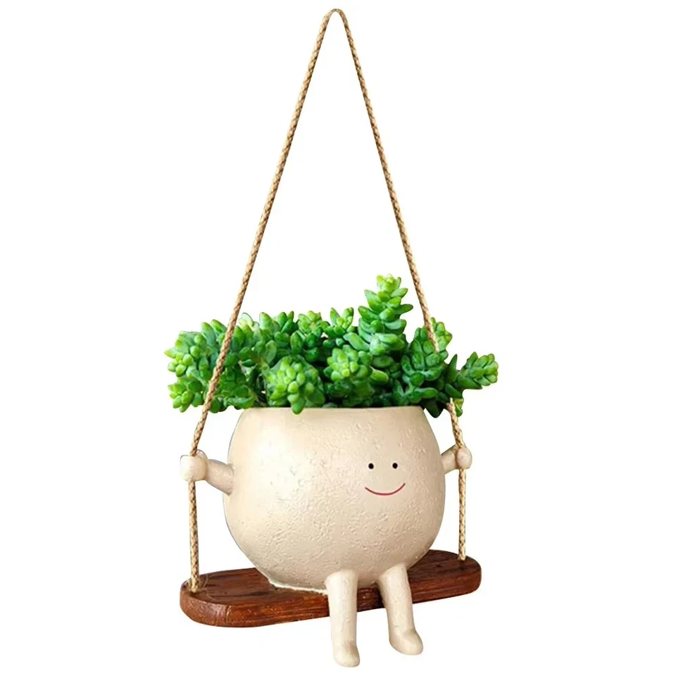 Resin Swing Face Planter Pot – Charming Wall Hanging for Home & Garden - Image 2 of 4