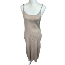 Ribbed knit sleeveless dress with gold chain straps, size Small, bodycon, sexy