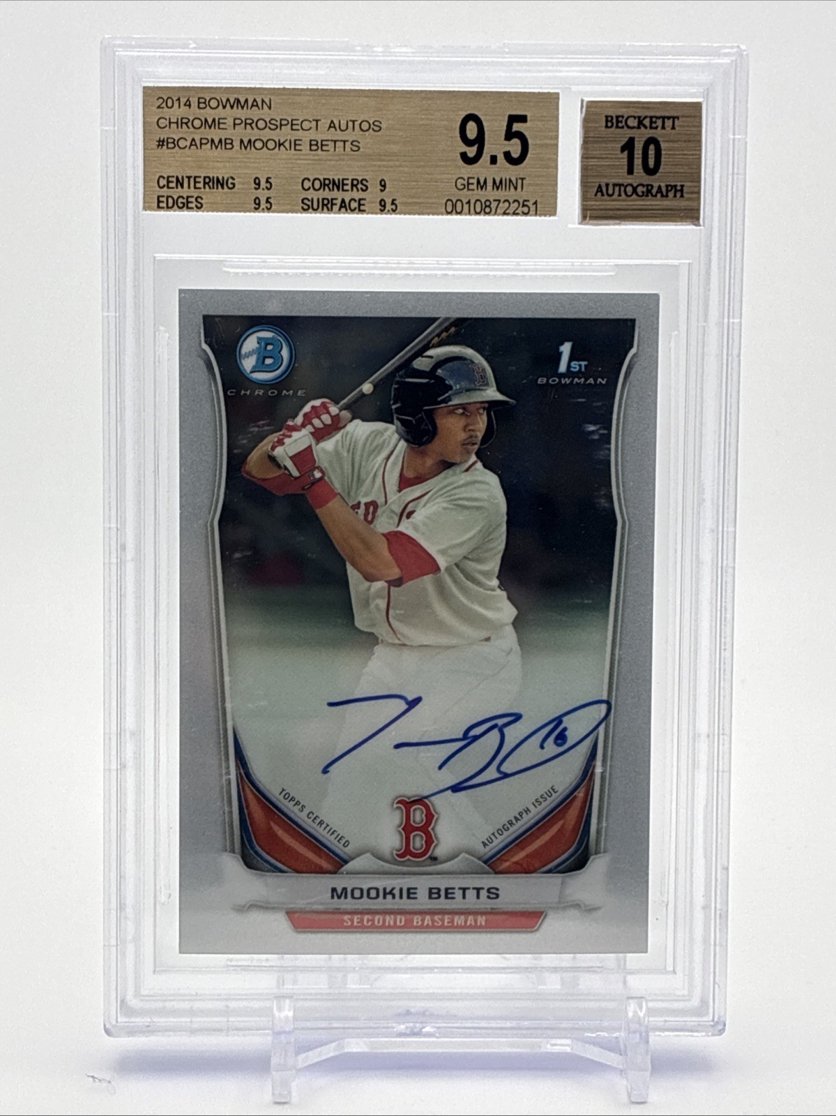 2014 MOOKIE BETTS RC BOWMAN CHROME AUTO BGS 9.5 AUTO 10 - LA DODGERS #BCAPMB