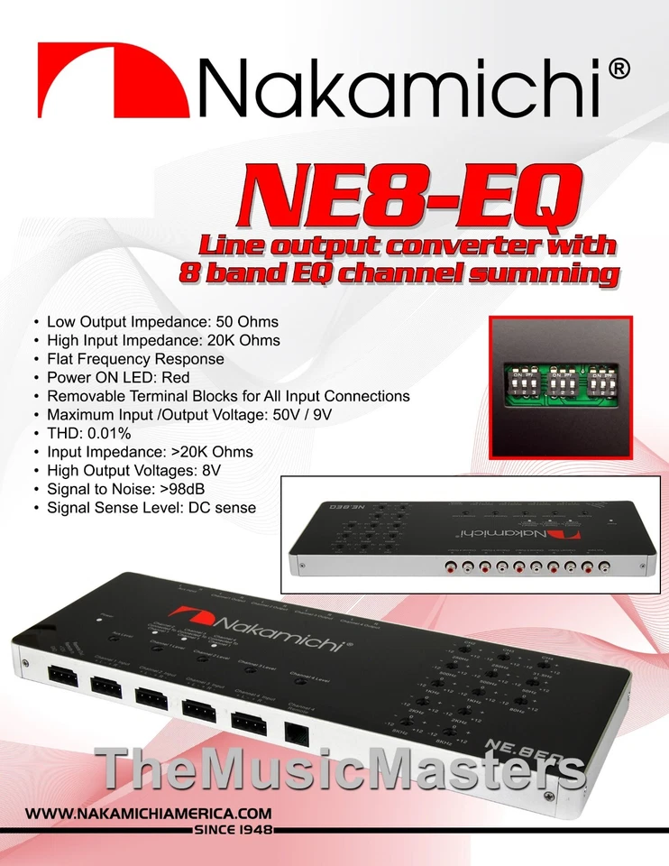 Ecualizador de audio para automóvil Nakamichi NE8EQ ecualizador de 8 bandas electrónico sub red cruzada Foto 2 de 4