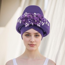 Big Diamond Flower Turban Cap New African Auto Gele Headtie Female Head Wraps