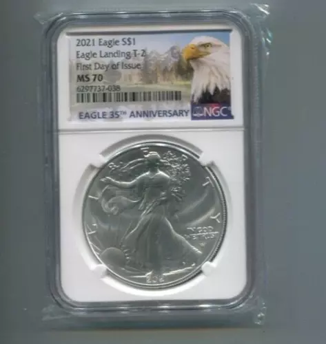 2021 Silver Eagle $1 - NGC MS70 - Eagle Landing T-2 - First Day of Issue