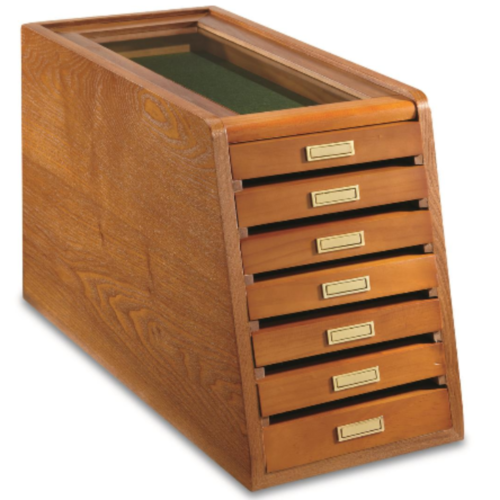 Armadietto 7 Cassetti Collezionisti Legno Massello Coltelli Vetrina Monete Orologi Medaglie - Foto 17 di 24