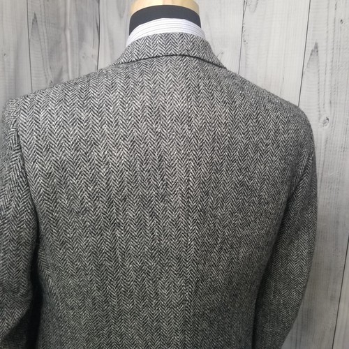 Vintage Saks Harris Tweed Men Blazer Gray HBbone Wool 40r- 42r Sport Coat Jacket - Picture 10 of 23