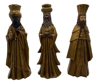 Nativity Three Wise Men Magi Vintage MCM 9.5  Gold Candleholders Japan LRG SEE