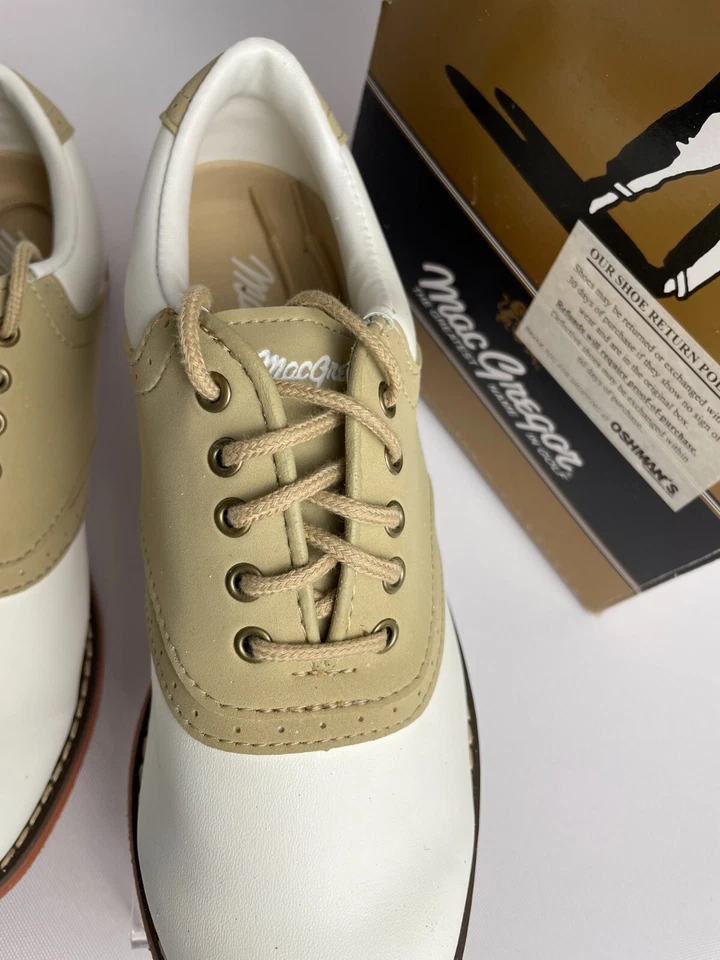 Mac Gregor Mujer Zapatos de Golf Talla 7 Taco Suave Estilo 5000 Sillín Blanco Tostado/Beige Foto 4 de 4