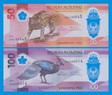Philippines 2 notes, 50 + 100 Piso P 249 + 250 New 2024 /2025 UNC Polymer notes