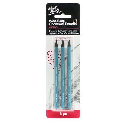 3 Piece Woodless Charcoal Pencils Soft Medium Hard Grades