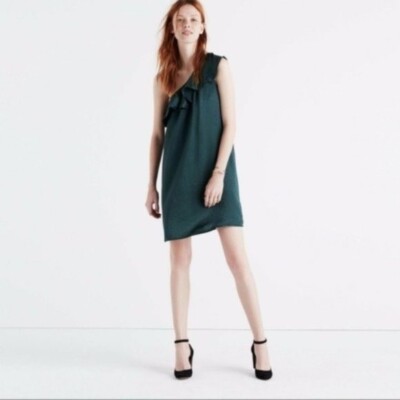 green emerald velvet dress Melaini Forest Green One Shoulder Dress  Thomas and Rye