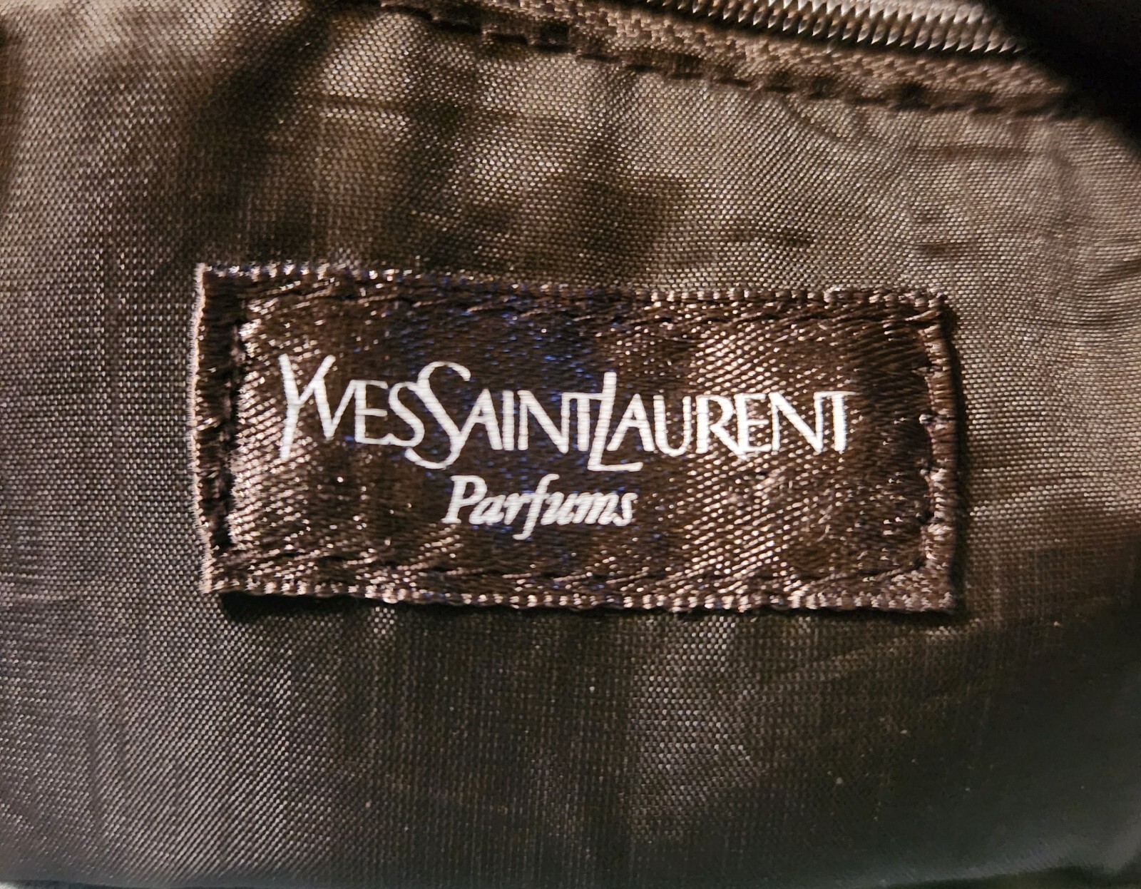 SAINT LAURENT Borsa tote YSL Parfums marrone nylon tela con bordo ecopelle ottime condizioni