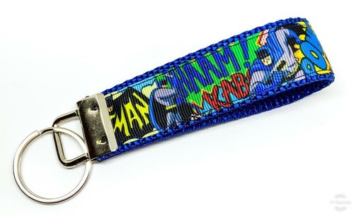 Batman Key Fob Wristlet Keychain 1"wide Zipper pull Camera strap handmade - Picture 2 of 12