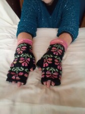 Fingerless Gloves with Flowers Pink Azalea Winter Homemade 