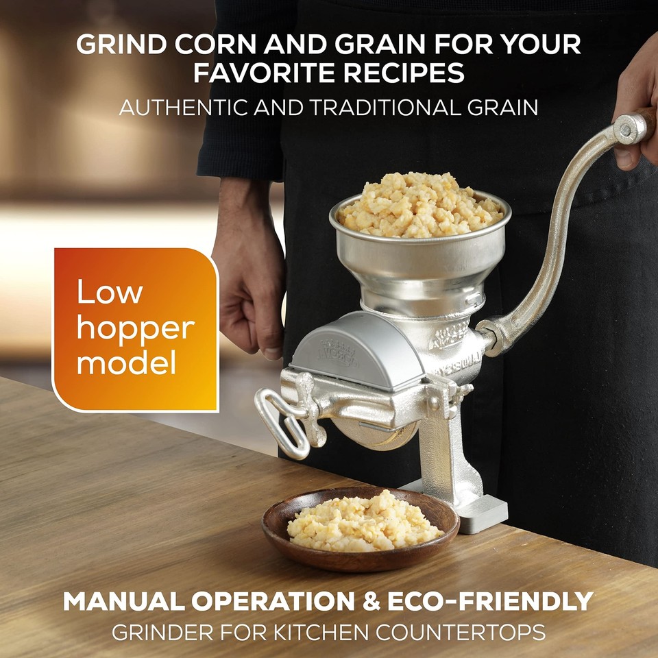 Corona Corn Grinder with Low Hopper, Grain Mill, Manual Grinder For