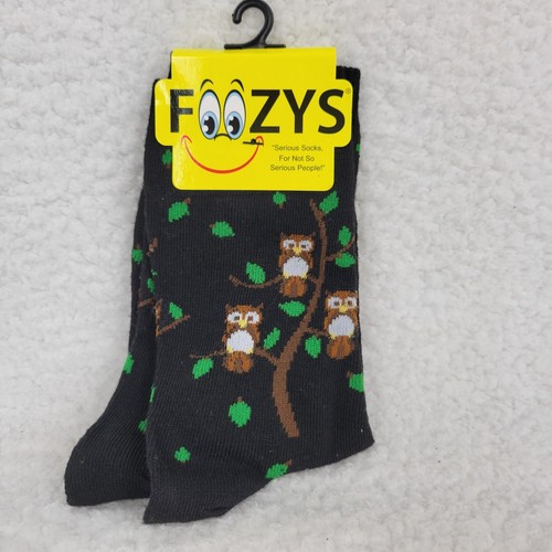 Calze donna Foozys nere nuove con etichette modello gufo lunghezza girocollo taglia 9-11, taglia scarpa 4-10