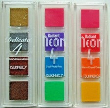 LOT OF 3 Tsukineko Ink Pad Sets DELICATA Metallic RADIANT NEON Cool  Warm NEW 