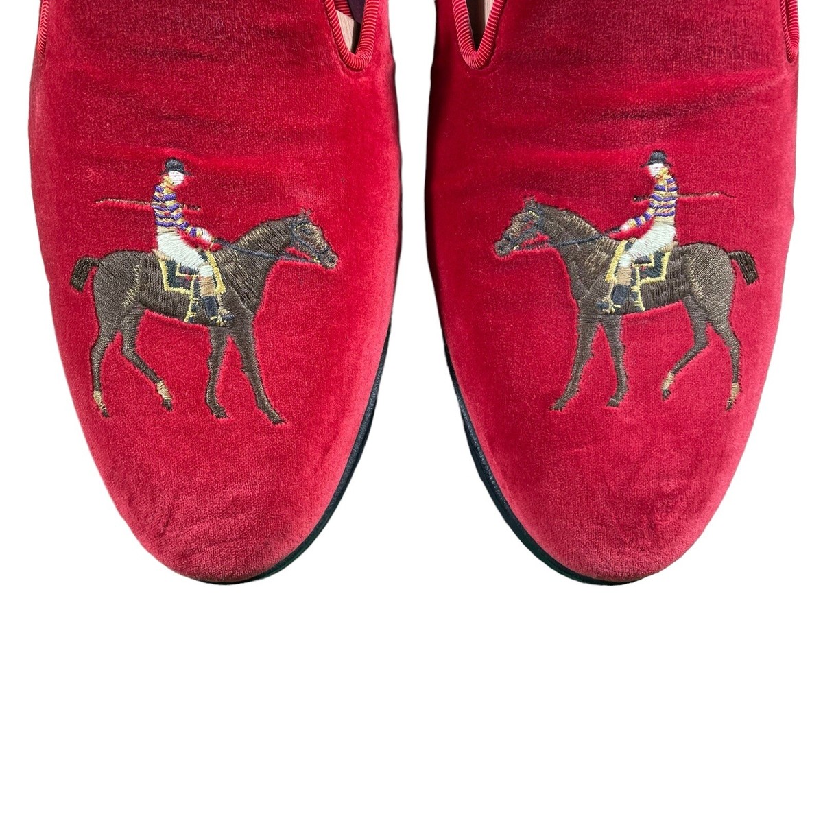 Ralph Lauren Purple Label Red Velvet Embroidered Polo Pony