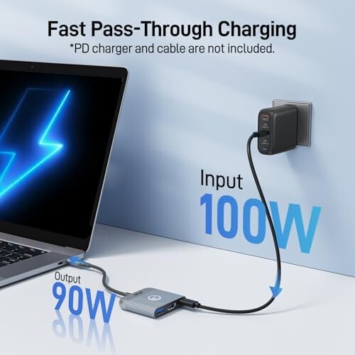 USB C to HDMI Adapter 4K 60Hz with 100W PD, USB A 3.0 Port, 3-in-1 Converter - Picture 6 of 7