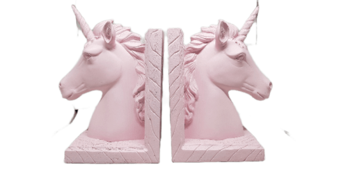 Pair two Quality Pink Resin Unicorn Bookends 21cm Tall Book Shelf Home Office  - Picture 1 of 3