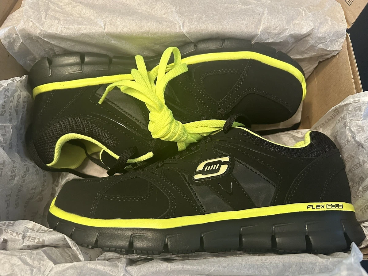 Skechers for Work Men s Synergy Ekron Alloy Toe Work Shoe Black Lime size 8