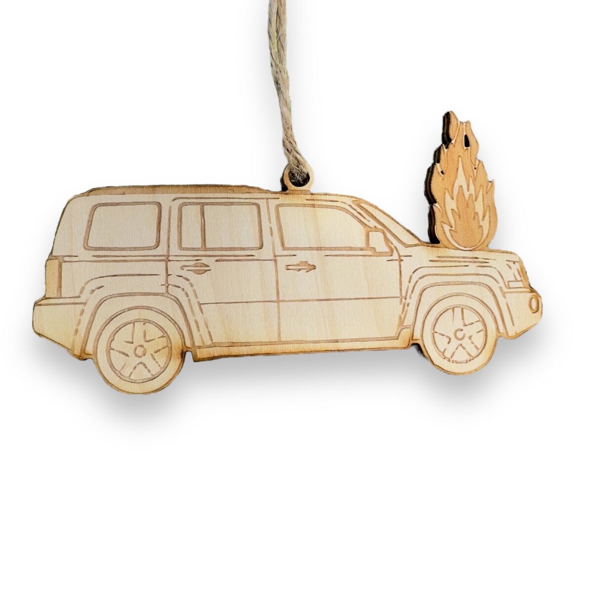 Ornament - Car on Fire - Raw Wood Ornament - Car on Fire - Raw Wood