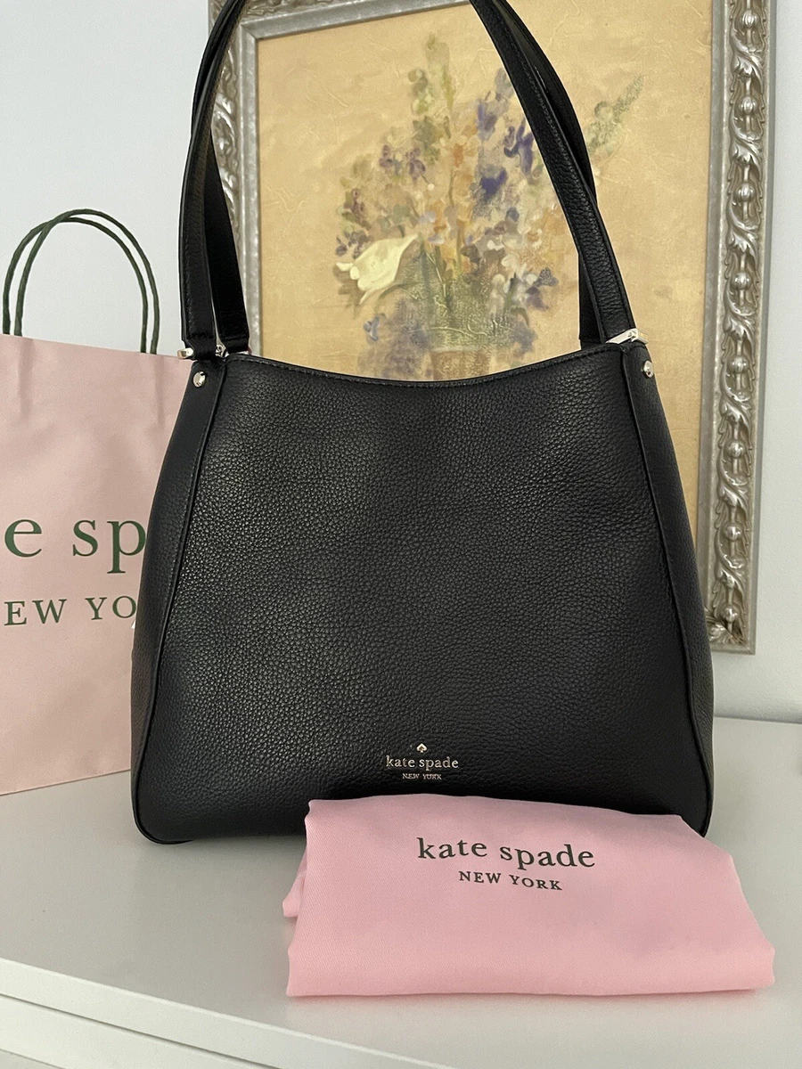 KATE SPADE LEILA MEDIUM TRIPLE COMPARTMENT SATCHEL SHOULDER BAG BLACK  LEATHER