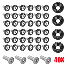 40X JDM Billet Aluminum Fender Bumper Washer Bolt Engine Bay Dress Up Kit Black