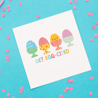 Get Egg-cited Square Card - Frohe Ostern Aquarell Baby Hase Kaninchen Eiersuche