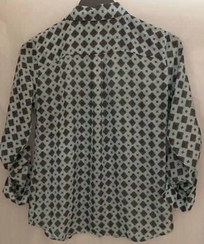 LOFT Ann Taylor XXS LIGHT BLUE LONG-SLEEVE BUTTON-UP - 100% POLYESTER - EUC - Picture 2 of 6