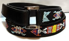 Chicos Black Leather Southwestern Beaded Belt Sz S/M 1.25 Wide Read Desc
