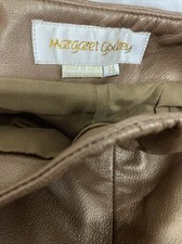 Margaret Godfrey Fully Lined Cognac Brown Unhemed Leather Pants Size 14