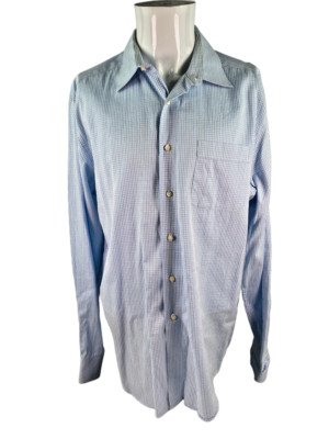 Tommy Bahama Mens Size 16.5 Neck 36-37 Sleeve Button Down Shirt Checkered Blue