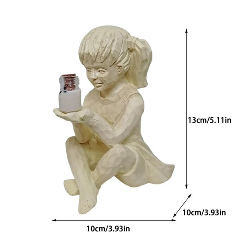 Garden Ornament Solar Little Girl Resin Boy Figurines Outdoor Decor - Picture 3 of 13