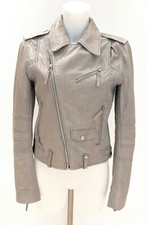 Giorgio & Mario Grey Leather Biker Jacket Size Fr 36, Uk8, Us4, It40